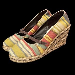 Dexter Multicolored Canvas Espadrille Wedge Sandals Size 7.5